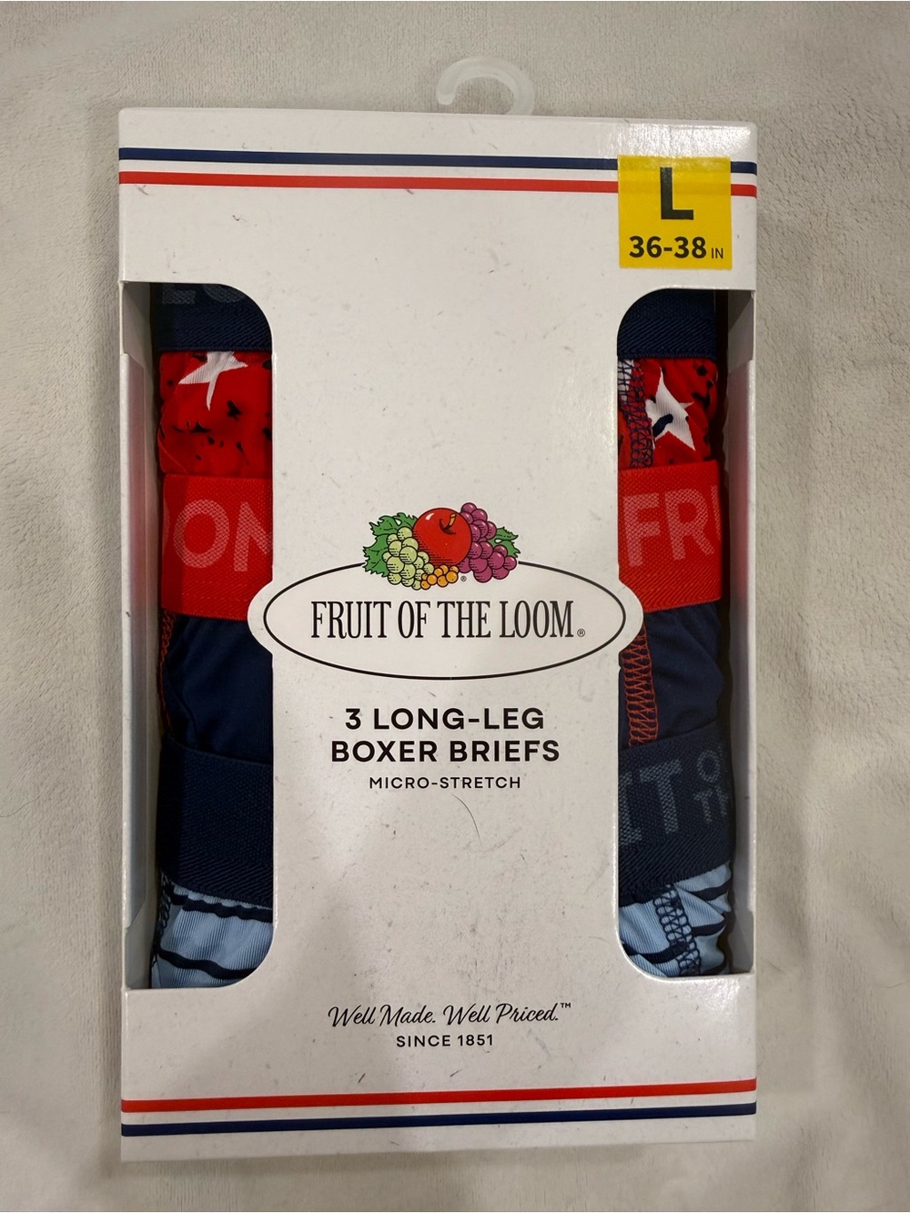 Fruit of the Loom Men’s Long-Leg Boxer Briefs - Navy & Red (3-Pack) Americana